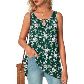 POPYOUNG Women's Summer Casual T-Shirt Sleeveless Tunic Tops to Wear with Leggings Keyhole Neck Loose Blouse Shirt