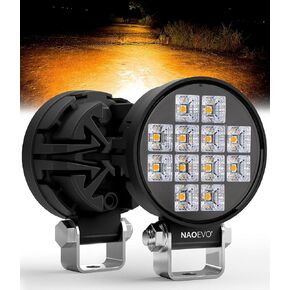 NAOEVO 3 Inch Round LED Pod Lights, 42W 4200LM 150° Flood Beam LED Light Bar Off Road Lights, 6063 Aluminum Shell and Waterproof Fog Lights for ATV UTV SUV Truck Boat, 1 Year Warranty, 2 Pcs (Amber)
