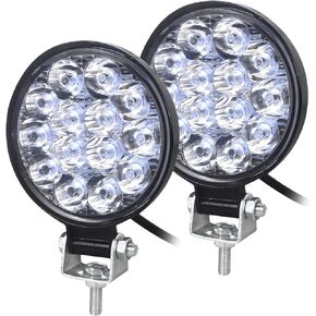 SKYWORLD 4pcs Round Light Bar Pods, 3.2 inch 42W Spot Beam Mini Offroad Driving Fog Lights Work Lamp 12V 24V for Car Trucks Tractors 4x4 SUV ATV Tractors Excavator Boats, 6000K White