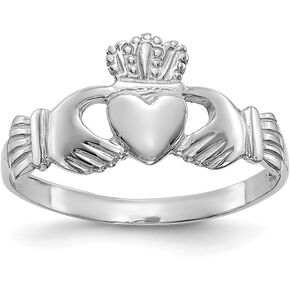 Solid 14K White Gold Ladies Claddagh Ring
