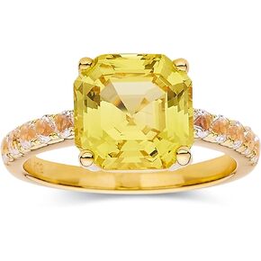 Canary Yellow Sapphire Solitaire Ring Asscher Cut Created Yellow Sapphire Gemstone Statement Ring for Her 18K Gold Plated Sterling Silver Ring in Size 5 6 7 8