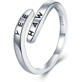 Wrap around YEE HAW Western Rings 925 Sterling Silver Country Southern Hippie Boho Cowgirl Rodeo Jewelry for Women
