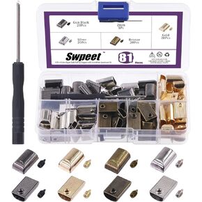 Swpeet 80 Sets 4 Colors Alloy Rectangle Metal Zipper Stopper and Screw Bottom Repair Replacement with Screwdrive Assortment Kit, Zipper Ends Pull Top Stoppers Tail Clip Repair Pull End Tips