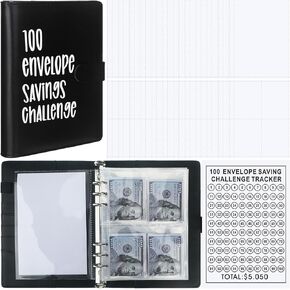 Jetec 100 Envelope Savings Challenge Binder, Money Savings Challenges Book, Easy and Fun Way to Save 5, 050, with Cash Envelopes Binder Organizer for Office, Home, Classroom School