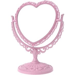 Heart-Hhaped Makeup Mirror, Rotatable Vanity Mirror, Double Vanity Mirror, Plastic Heart Dressing Mirror for Bathroom Bedroom Vanity Mirror(Pink)