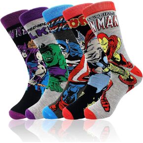 Classic Cartoon Character Patterned Dress Socks,Crazy Funny Cotton Socks Novelty Gift for Adult Teen(5 pack)