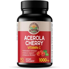 Acerola Cherry Vitamin C 1000mg, Immune Support - 90 Tablets X 1 Bottle (90 Count)