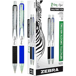 Zebra Z grip flight pens - Bulk Pack of 6 Black & 6 Blue (Total of 12 Pens) - Z grip retractable ballpoint pens - Bold Point 1.2mm