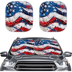 American Flag Sun Shade for Car Windshield 2-Piece Foldable Car Front Window Sunshade Universal Fit for Most Cars Sedans SUVs Trucks