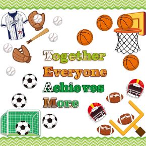 77Pcs Team Spirit Sport Bulletin Board Decoration Back to School Set Together Everyone Achieves More Basketball Football Cutouts Name Tags Motivational School Chalkboard Wall Door Supplies