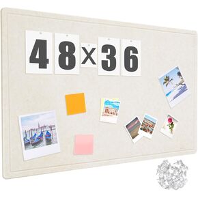 Large Felt Bulletin Board Decorative Picture Framed Display Board Alternative Foldable Felt Pin Board with 20 Push Pins for School Home Office Kitchen Walls (Beige)