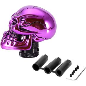 Qiilu Skull Gear Knob,Skeleton Skull Head Car Modified Gear Shift Knob Stick Lever Shifter Universal Purple