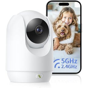 Indoor Security Camera, 5G&2.4G WiFi Cameras for Home Security, Pet/Baby Camera with Phone App, One-Click Call, Motion Tracking, Patrol, Pan/Tilt, 2-Way Talk, Works with Alexa and Google Assistant