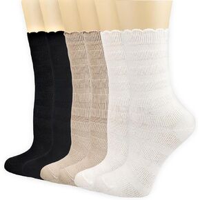 Mcool Mary Women's Frilly Socks,Casual Cute Ankle Socks Breathable Cotton Lace Crew Socks for Women 6 Pack