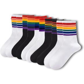 Rainbow High/Mid-Calf Fashion Streetwear Sock,3 Heights,10 Pairs Pack,Black & White Athletic Long Tube Socks,US5-10
