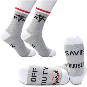 JXGZSO 2 Pairs Nurse Off Duty Gift Nurse Socks Off Duty Save Yourself RN Socks Nurses Off Duty Nurse Retirement Gift