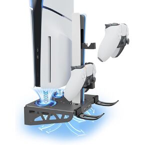 PS5 Slim Stand Cooling Station with Dual Controllers Charging Station for Playstation 5 Consoles, Docking Station with Cooling Fan Bracket, Fast Charging for PS5 Disc & Digital