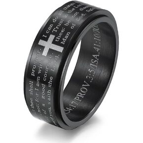 8MM Stainless Steel Bible Verse Christian Lord's Prayer Cross Ring Spinner Wedding Bands for Men Women