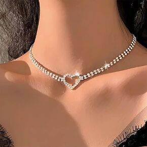 Rhinestone Choker Necklace Silver Heart Necklaces Butterfly Crystal Chokers Bling Tennis Chain Neck Jewelry for Women and Girls