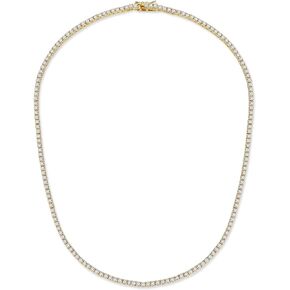 Unisex Micro Skinny Magnificent 2mm 14K Gold Plated One Row Tennis Necklace Cubic Zirconia Choker Necklace 14-22" Bracelet 6.5-8'