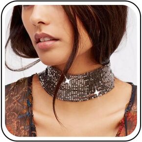Punk Metal Mesh Choker Necklace Gold Sequin Mesh Wide Necklace Vintage Metal Sequin Choker Necklace Sparkly Metal Mesh Short Necklace Jewelry for Women and Girls