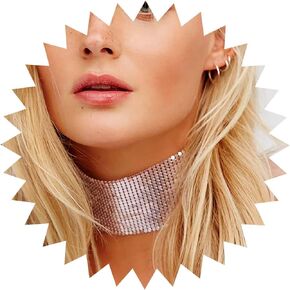 Punk Metal Mesh Choker Necklace Gold Sequin Mesh Wide Necklace Vintage Metal Sequin Choker Necklace Sparkly Metal Mesh Short Necklace Jewelry for Women and Girls