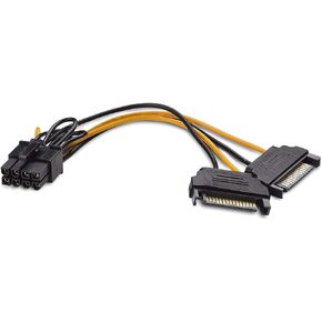 8 Pin PCIe to Dual SATA 15 Pin Male Power Cable, 2X 15-Pin SATA Male to 8 Pin PCI-Express Female Video Card Power Adapter Cable (20CM/8inch)