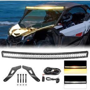WeiSen 52" 300W Roof Curved LED Strobe Light bar Kit Amber & White Combo with Memory Function Wiring Harness Rocker Switch and Light Bar Mounts Compatible with 2017-2024 Can Am Maverick X3 Max