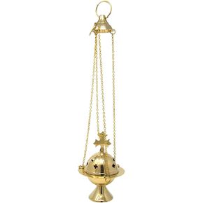 Needzo High Polished Brass Cross Design Hanging Church Thurible Censer with Chain, 4 3/4 Inch