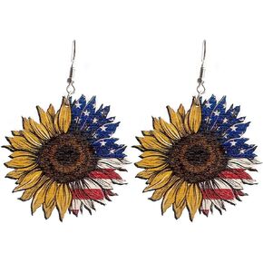 Vintage Patriotic American Flag Wooden Dangle Earrings Independence Day Sunflower Star Cactus Drop Earrings 4th of July Earrings Gifts for Women Girl