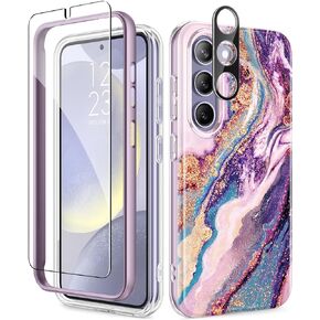 GVIEWIN for Samsung Galaxy S24 Case with Screen Protector & Camera Lens Protector, [Military Grade Drop Test] Full Body Protection Rugged Marble Phone Cover Women 6.2" (Desert Dream/Green)