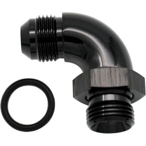 45 degree 4AN Male Flare to 4AN ORB Port Full Flow Adapter Aluminum Black