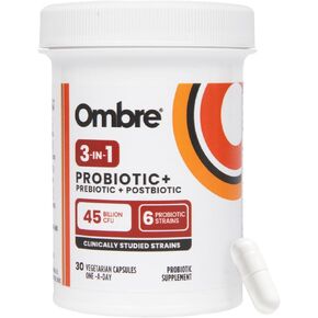 Ombre 3-in-1 Probiotic, Prebiotic and Postbiotic for Digestive Health & Gut Health - 45 Billion CFU - Bloating, Constipation & Gas Relief - Metabolic & Immune Support for Women & Men, 30 Day Supply