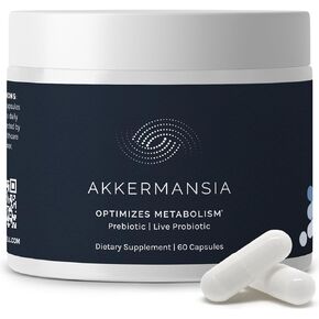Akkermansia Probiotic with Prebiotic Fiber - Increases GLP-1 Production, Delayed Release, 500M AFU Live Strain for Gut Health for Men & Women (60 Capsules, 1-Pack)