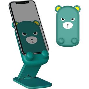 Dual Foldable Cell Phone Stand Adjustable Cell Phone Holder for Desk Silicone Protection Compatible with iPhone 15 14 13 12 11 Pro Max, All Phones, iPad, Tablet 4-10in (Brown Bear)