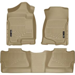 Husky Liners Weatherbeater Floor Mats | Fits 2007 - 2013 Chevrolet Silverado/GMC Sierra 1500 Crew Cab, 07 - 14 Silver/Sierra 2500/3500 (Footwell Coverage) | Front & 2nd Row, 3-pc Tan - 98203