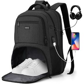 YAMTION Gym Backpack for Men Women with Shoe Compartment,17,3 Inch Bookbag for Boys with USB Port for Workout College Sport