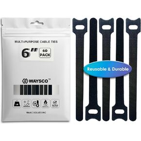 WAYSCO Cable Cord Management Organizer Straps Cable Ties Black 6 inch (60 pcs) & 8 inch (60 pcs)