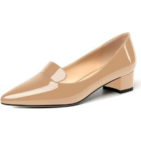 ROSERWISH Womens Slip On Patent Pointed Toe Casual Fashion Work Chunky Low Heel Pumps Shoes 1.5 Inch