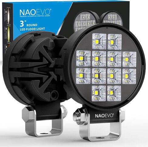 مصابيح LED دائرية 3 بوصة من NAOEVO، 42 وات 4200LM 150 درجة شعاع ضوء LED شريط إضاءة للطرق الوعرة، غلاف ألومنيوم 6063 ومصابيح ضباب مقاومة للماء لقارب شاحنة ATV UTV SUV، ضمان لمدة عام، قطعتان (أبيض) in Kuwait