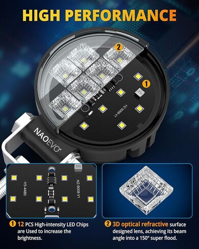 مصابيح LED دائرية 3 بوصة من NAOEVO، 42 وات 4200LM 150 درجة شعاع ضوء LED شريط إضاءة للطرق الوعرة، غلاف ألومنيوم 6063 ومصابيح ضباب مقاومة للماء لقارب شاحنة ATV UTV SUV، ضمان لمدة عام، قطعتان (أبيض) in Kuwait