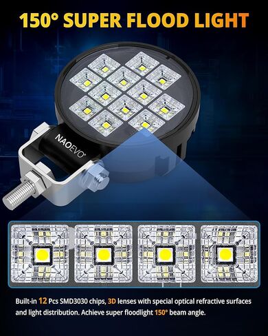 مصابيح LED دائرية 3 بوصة من NAOEVO، 42 وات 4200LM 150 درجة شعاع ضوء LED شريط إضاءة للطرق الوعرة، غلاف ألومنيوم 6063 ومصابيح ضباب مقاومة للماء لقارب شاحنة ATV UTV SUV، ضمان لمدة عام، قطعتان (أبيض) in Kuwait