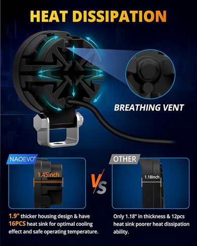 مصابيح LED دائرية 3 بوصة من NAOEVO، 42 وات 4200LM 150 درجة شعاع ضوء LED شريط إضاءة للطرق الوعرة، غلاف ألومنيوم 6063 ومصابيح ضباب مقاومة للماء لقارب شاحنة ATV UTV SUV، ضمان لمدة عام، قطعتان (أبيض) in Kuwait