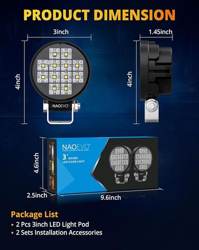 مصابيح LED دائرية 3 بوصة من NAOEVO، 42 وات 4200LM 150 درجة شعاع ضوء LED شريط إضاءة للطرق الوعرة، غلاف ألومنيوم 6063 ومصابيح ضباب مقاومة للماء لقارب شاحنة ATV UTV SUV، ضمان لمدة عام، قطعتان (أبيض) in Kuwait