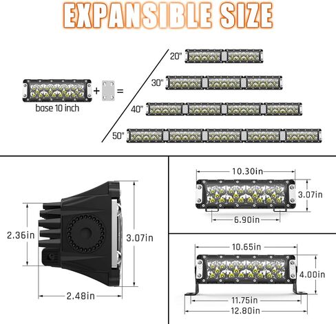 AutoFeel Led Light Bar-10 inch Triple Rows Spot Beam with 8000LM 6000K White Lighting, Fog Light for Off Road/Night Driving, Compatible with Truck ATV Boat SUV Motorbike Pickup in Saudi Arabia