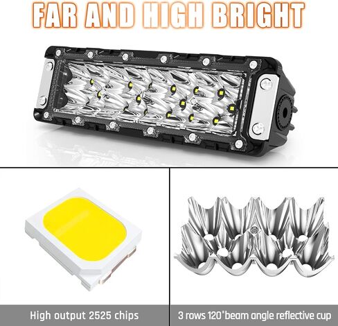 AutoFeel Led Light Bar-10 inch Triple Rows Spot Beam with 8000LM 6000K White Lighting, Fog Light for Off Road/Night Driving, Compatible with Truck ATV Boat SUV Motorbike Pickup in Saudi Arabia