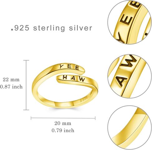 Wrap around YEE HAW Western Rings 925 Sterling Silver Country Southern Hippie Boho Cowgirl Rodeo Jewelry for Women in Kuwait