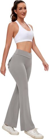 RIOJOY Flare Leggings Cargo with Pockets for Women High Waisted Yoga Leggings Tummy Control Workout Pants in Kuwait