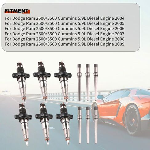0445120238 حاقن الوقود 6 قطع متوافق مع دودج رام 2500/3500 الكمون 5.9 لتر 2004 2005 2006 2007 2008 2009 حاقن الوقود وأنابيب الموصل استبدال OE 0986435505 0445120103 in Kuwait