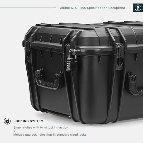 Seahorse 1220 Heavy Duty Hard Protective Equipment Crate With Accuform Foam - TSA Approved/Mil Spec / IP67 Waterproof/USA Made for Telescopes, Drones, Gimbal, Camera, Diving Equipment (Black) in Saudi Arabia